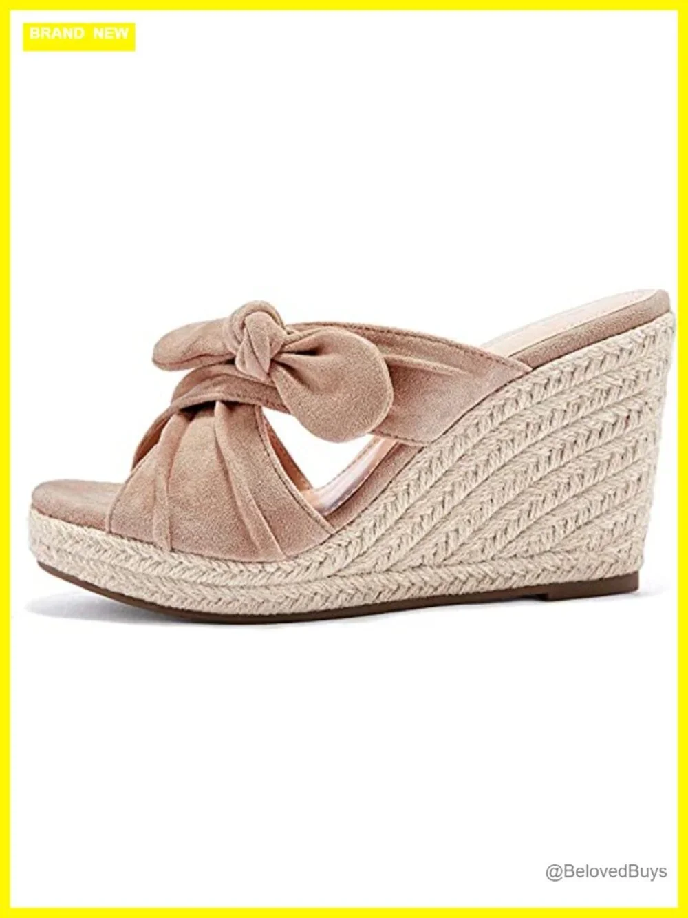 Wedge Espadrilles Sandals Platform Slip on Bow Knot Mules Shoes Faux Suede